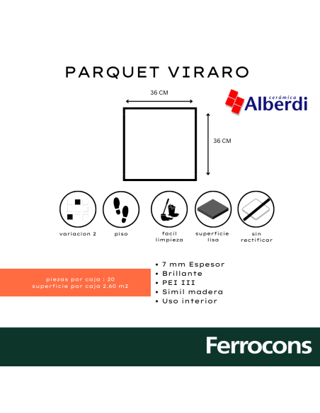 CERÁMICO PARQUET VIRARO 36X36 ALLPA ALBERDI