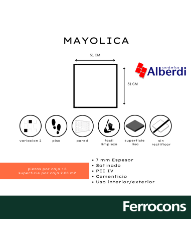 CERÁMICO MAYOLICA 51X51 ALBERDI