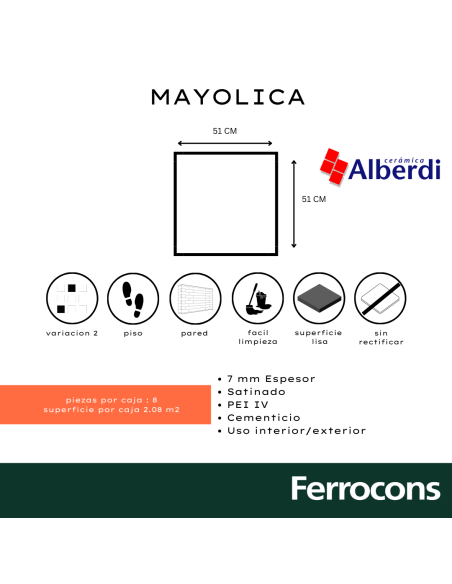 CERÁMICO MAYOLICA 51X51 ALBERDI
