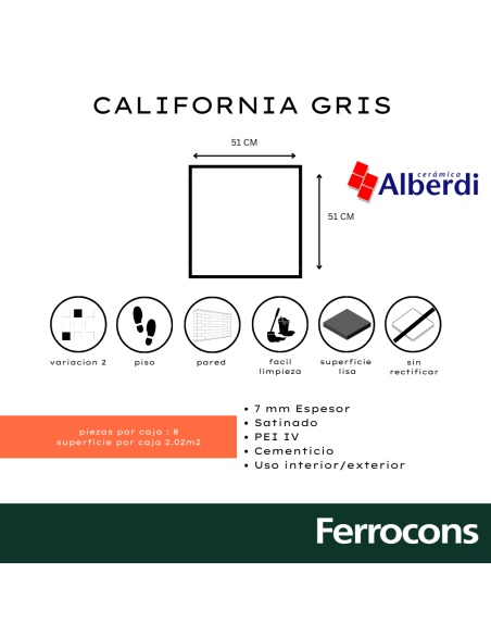 CERÁMICO CALIFORNIA GRIS 51X51 ALBERDI