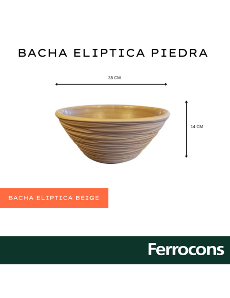 BACHA FANGO ELIPTICA PIEDRA BEIGE 35 X 14 CM