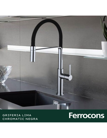 GRIFERIA COCINA LIMA CHROMATIC HD NEGRO MONOCOMANDO