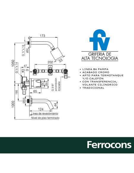 GRIFERIA FV 103B6 PAMPA PARA BAÑERA Y DUCHA