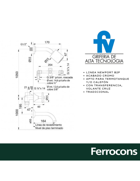 GRIFERIA FV NEWPORT JUEGO BAÑERA Y DUCHA
