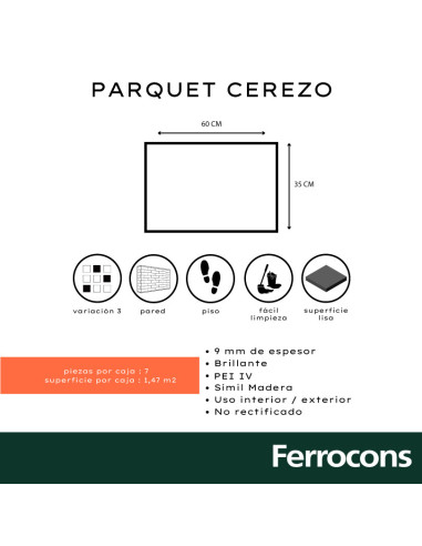 CERÁMICO CORTINES PARQUET CEREZO 35 X 60 /M2