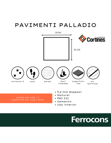 CERÁMICO PAVIMENTI PALLADIO 50X50 /M2 - CORTINES