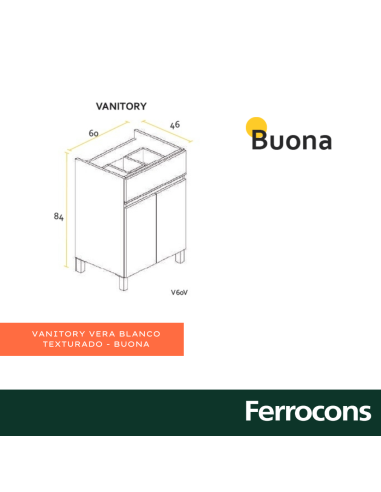 VANITORY VERA BLANCO TEXTURADO 60CM BUONA
