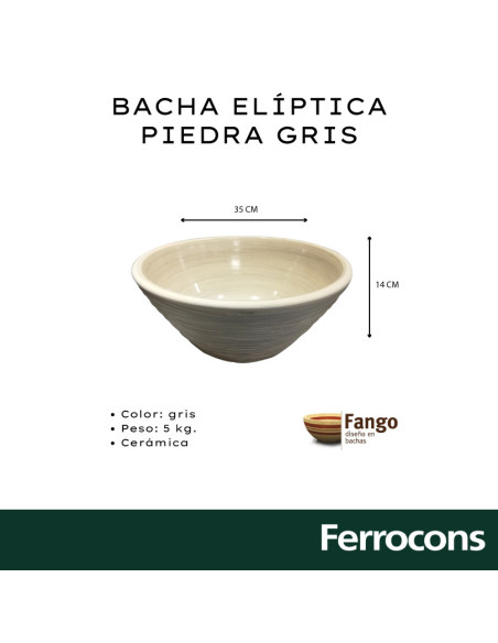 BACHA FANGO ELIPTICA PIEDRA  GRIS 35 X 14 CM