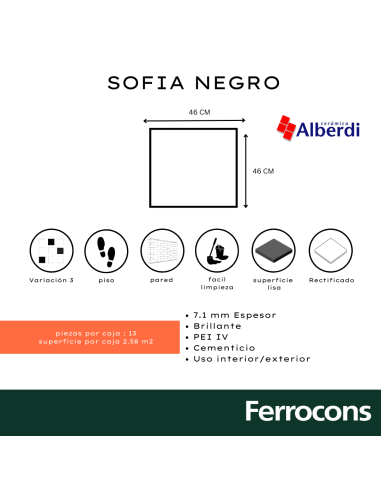 ALBERDI SOFIA NEGRO 46X46