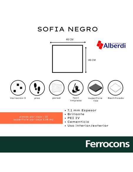ALBERDI SOFIA NEGRO 46X46