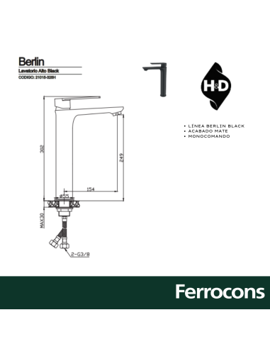 GRIFERIA LAVATORIO ALTO BERLIN BLACK