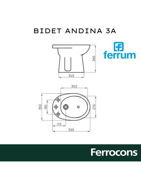 BIDET FERRUM ANDINA 3AGUJ. BLANCO-BEA3