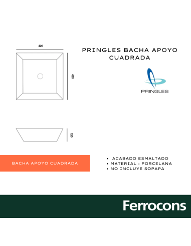 PRINGLES BACHA APOYO CUADRADA 42X42X12 BCA