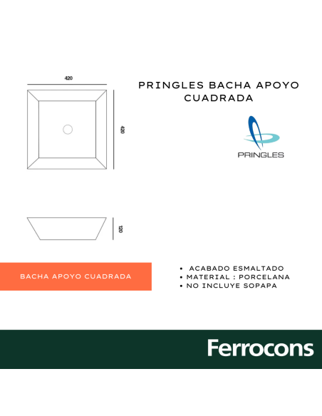 PRINGLES BACHA APOYO CUADRADA 42X42X12 BCA