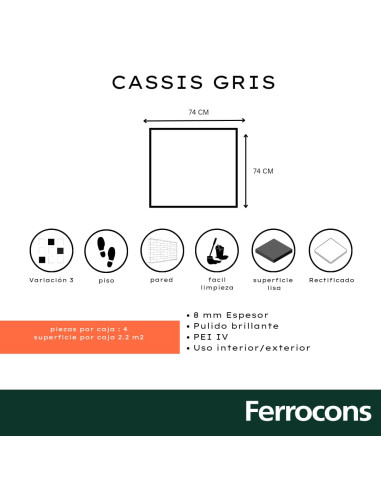 CECAFI CASSIS GRIS PULIDO 74X74 REC
