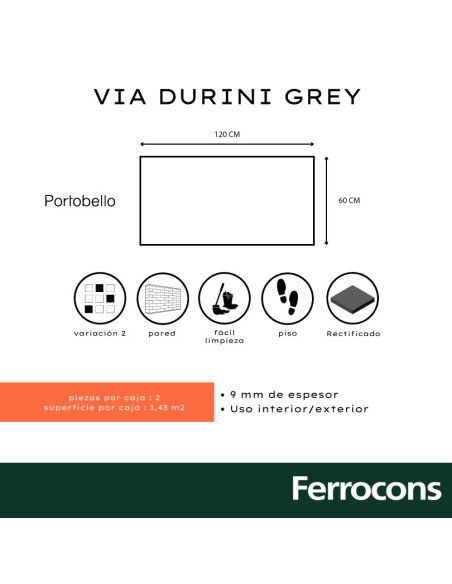 PORTOBELLO VIA DURINI GREY 60X120 NAT RET