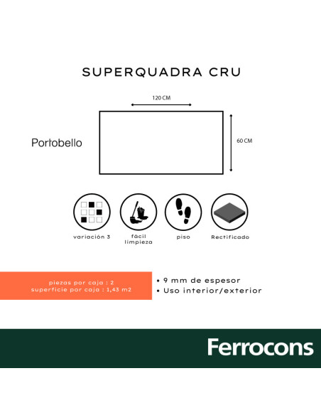 PORTOBELLO SUPERQUADRA CRU 60X120 NAT RET