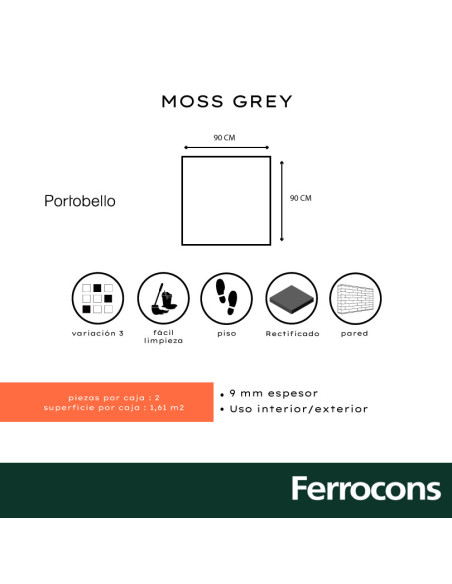 PORTOBELLO MOSS GREY 90X90 NAT RET