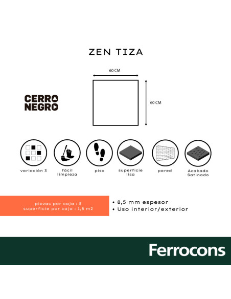 SEGUNDO CERRO NEGRO ZEN TIZA 60X60 M2