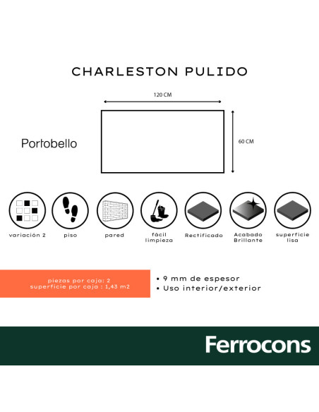PORTOBELLO CHARLESTON 60X120 PUL RET
