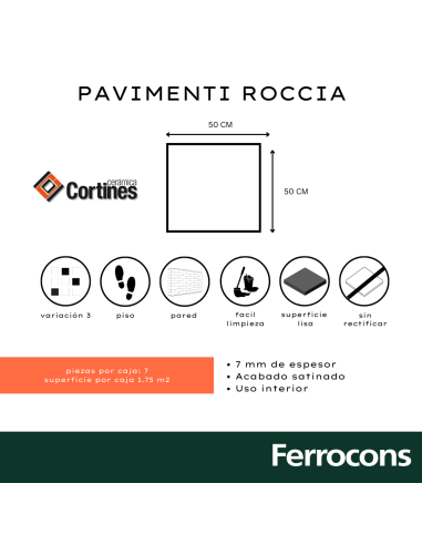CERÁMICO PAVIMENTI ROCCIA 50X50 /M2 - CORTINES