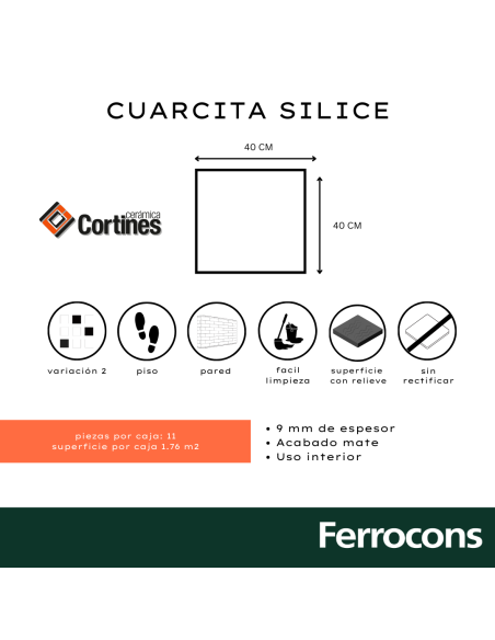 CERÁMICO CORTINES CUARCITA SILICE 40X40 /M2 - CORTINES