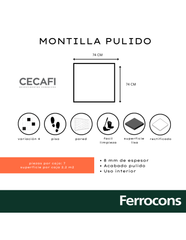 CERÁMICO CECAFI MONTILLA PULIDO 74X74 REC
