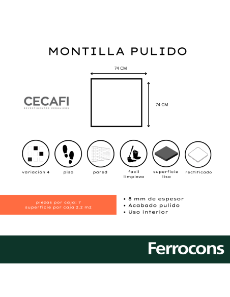 CERÁMICO CECAFI MONTILLA PULIDO 74X74 REC