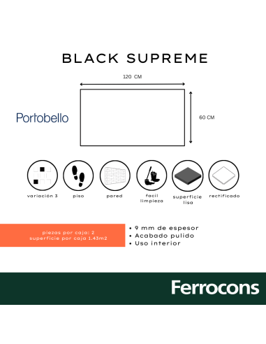 PORTOBELLO BLACK SUPREME 60X120  PULIDO RET