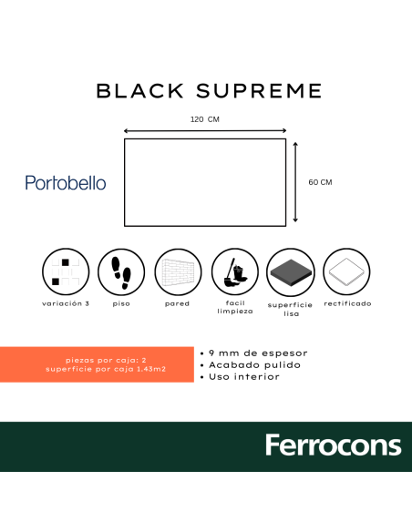 PORTOBELLO BLACK SUPREME 60X120  PULIDO RET