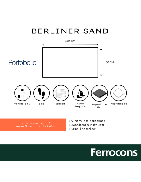 PORTOBELLO BERLINER SAND  60X120 NAT RET