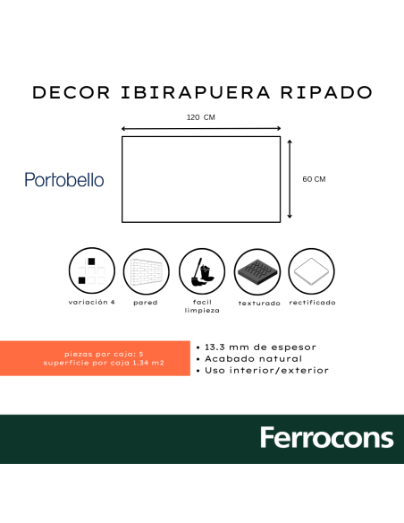 PORTOBELLO DECOR IBIRAPUERA RIPADO 30X90 MATT RET