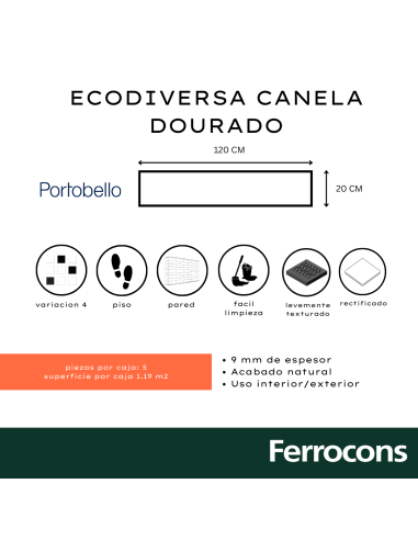 PORTOBELLO ECODIVERSA CANELA DOURADO 20x120