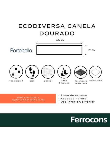 PORTOBELLO ECODIVERSA CANELA DOURADO 20x120