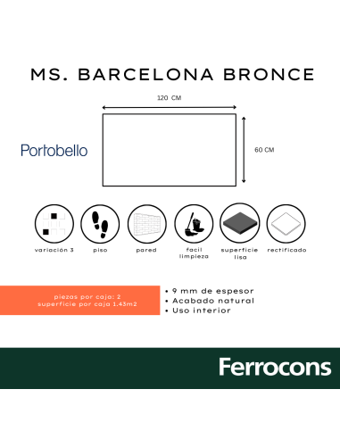 PORTOBELLO MS. BARCELONA BRONCE 60X120 NAT RET