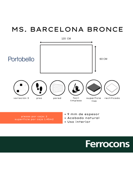 PORTOBELLO MS. BARCELONA BRONCE 60X120 NAT RET