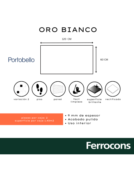 PORTOBELLO ORO BIANCO 60X120 PULIDO RET
