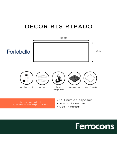 PORTOBELLO DECOR RIS RIPADO 30X90 MATT RET