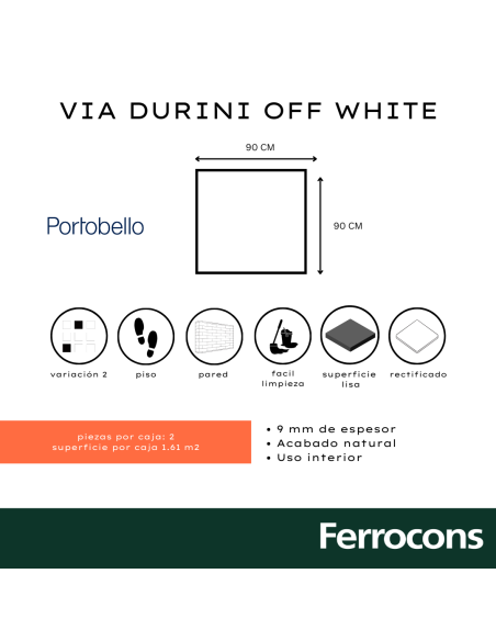 PORTOBELLO VIA DURINI OFF WHITE 90X90 NAT RET