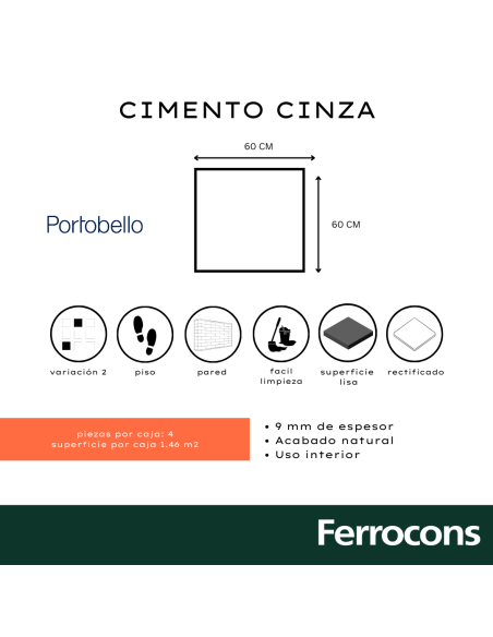 PORTOBELLO CIMENTO CINZA  60X60 NAT BOLD