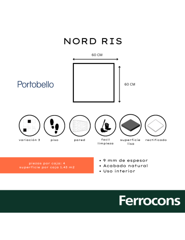 PORTOBELLO NORD RIS 60X60 NAT RET