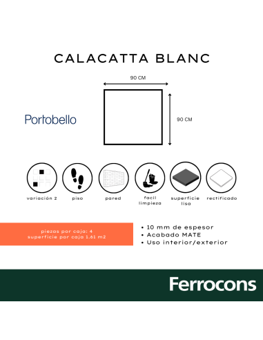 PORTOBELLO CALACATTA BLANC 90X90 NAT RET