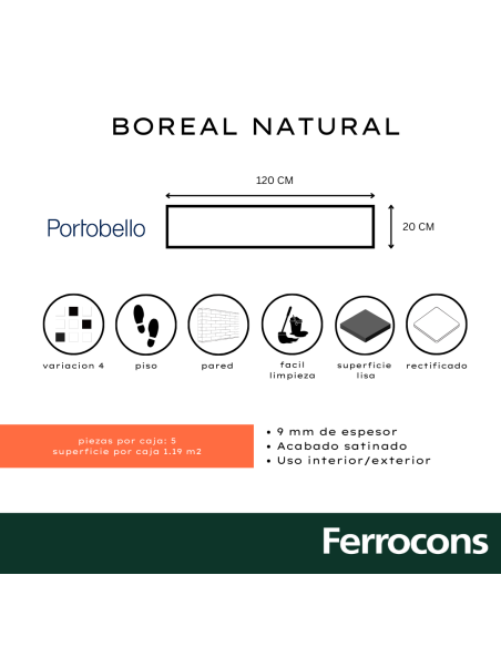 PORTOBELLO BOREAL NATURAL 20X120 NAT RET
