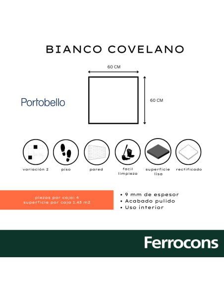 PORTOBELLO BIANCO COVELANO 60X60 NAT RET