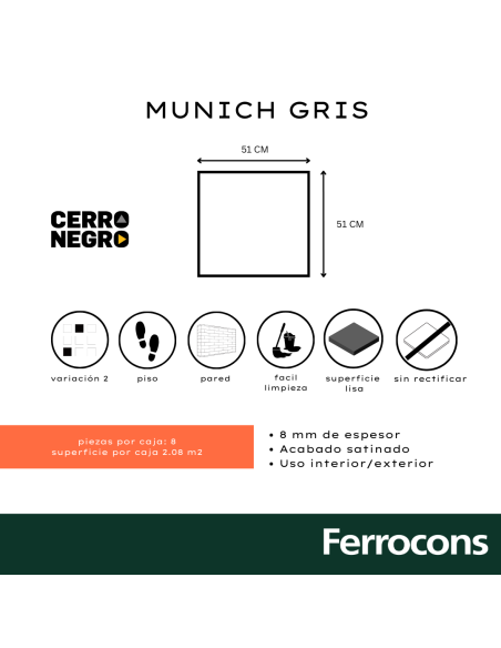 CERRO NEGRO 1RA MUNICH GRIS 51X51 X M2