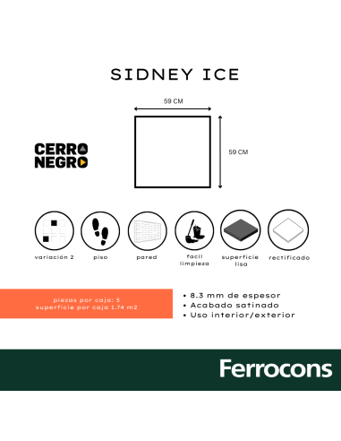 CCN SIDNEY NATURAL ICE  61X61 R M2 - PORC RECT
