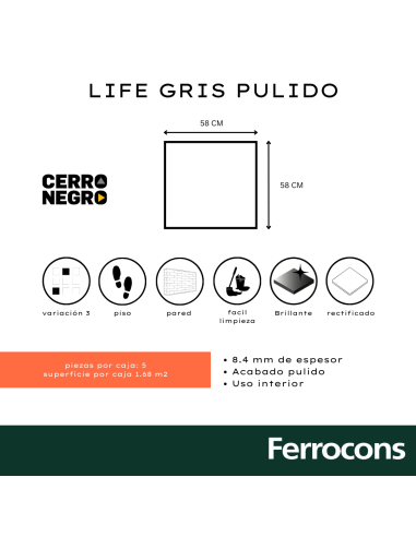 CCN SEGUNDA LIFE GRIS PULRECT 58X58 M2