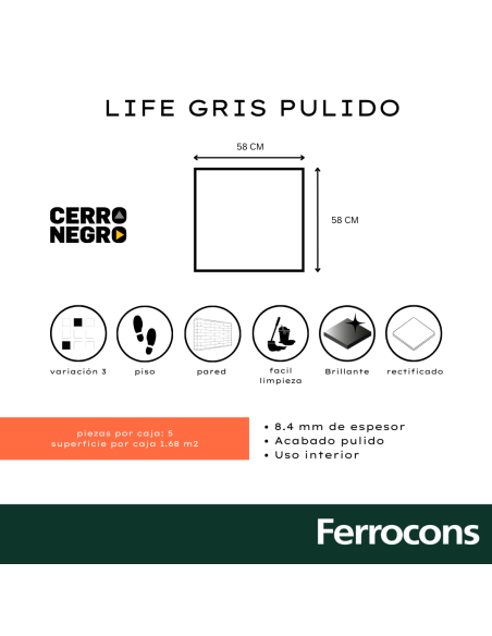 CCN SEGUNDA LIFE GRIS PULRECT 58X58 M2