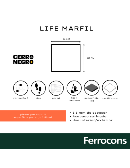 CCN LIFE MARFIL NAT  61X61 R M2 - PORC RECT
