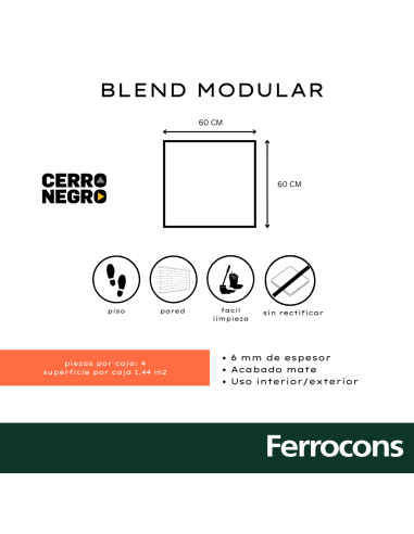 CERRO NEGRO BLEND MODULAR RECT. NATURAL 60X60...